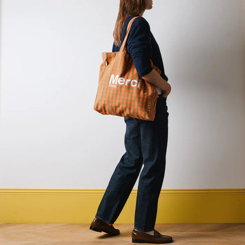 Merci | MERCI TOTE BAG / ORANGE , VERT & CREME – PARISWAVE.COM