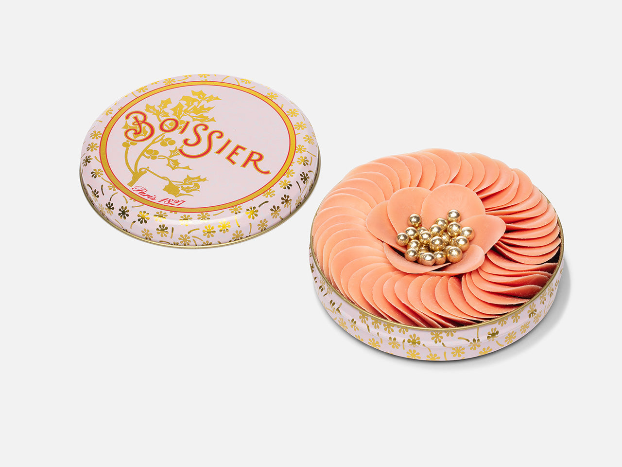 PÉTALES DE CHOCOLAT ROSE ET PERLES OR