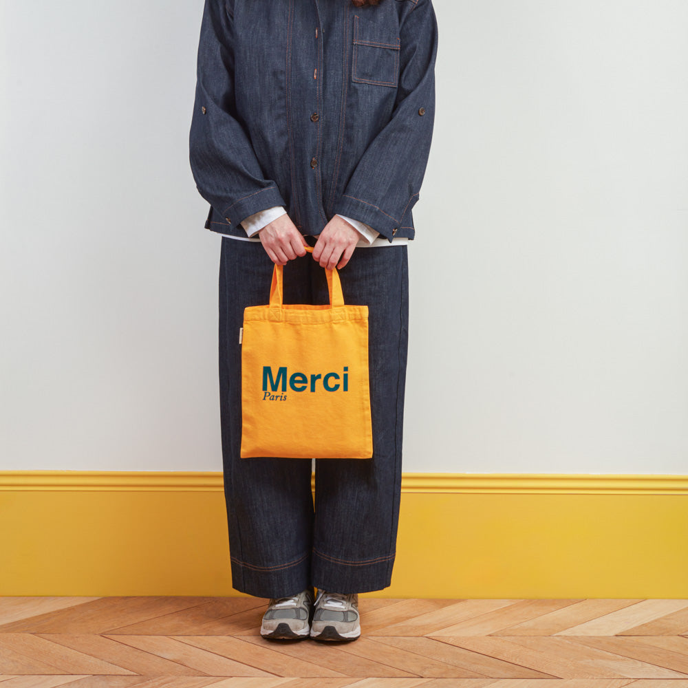 MERCI - TOTE BAG EN COTON - JAUNE & BLEU CANARD