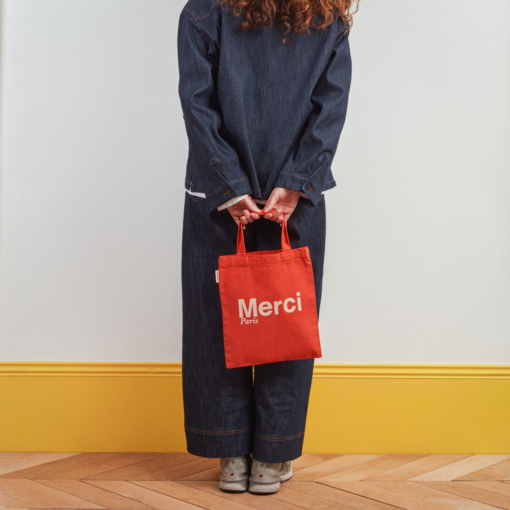 MERCI - TOTE BAG EN COTON - ORANGE & SABLE