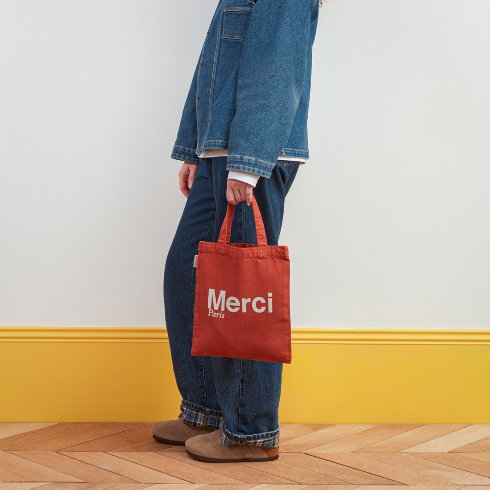 MERCI - TOTE BAG EN COTON - TERRACOTTA & BLANC
