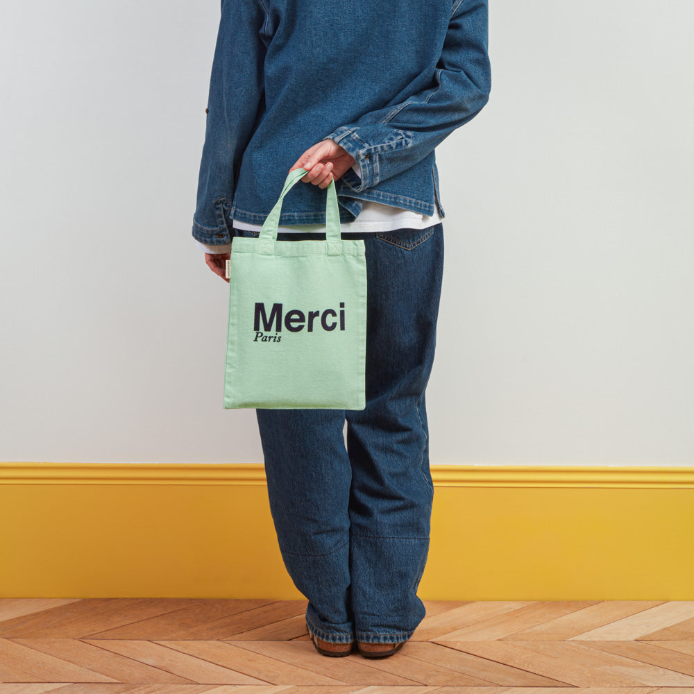 MERCI - TOTE BAG EN COTON - MINT & BLEU
