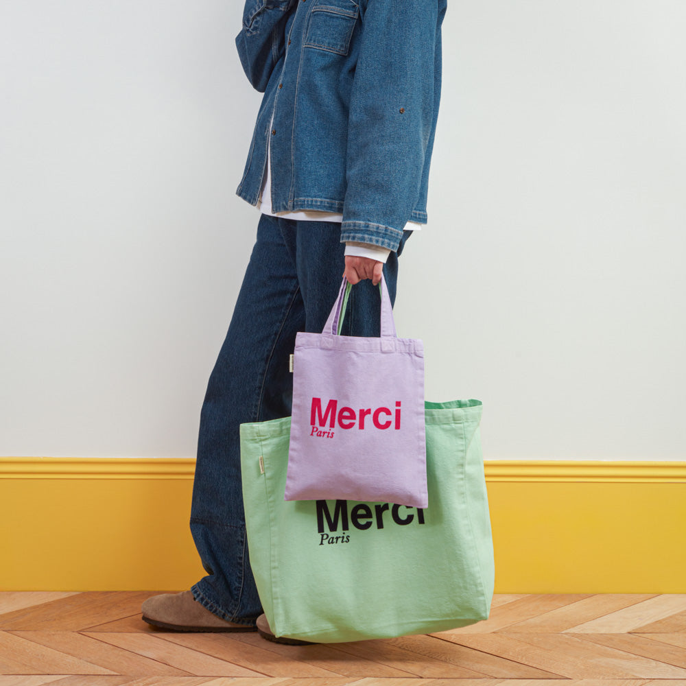 MERCI - TOTE BAG EN COTON - MINT & BLEU
