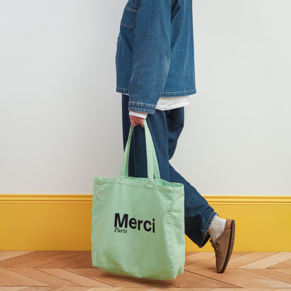 MERCI - TOTE BAG EN COTON - MINT & BLEU
