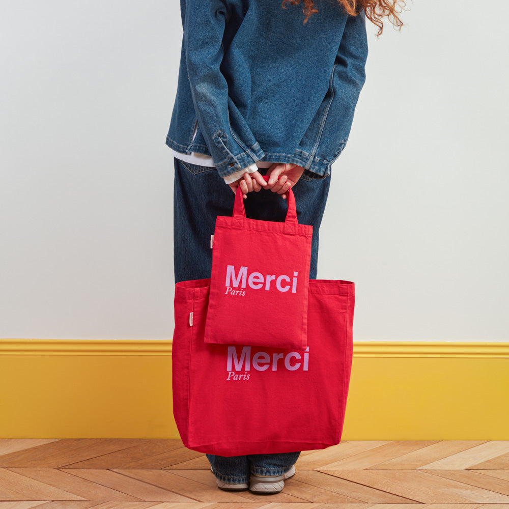 MERCI - TOTE BAG EN COTON - ROUGE & VIOLET