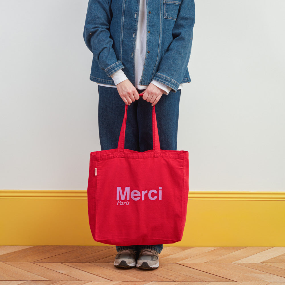 MERCI - TOTE BAG EN COTON - ROUGE & VIOLET
