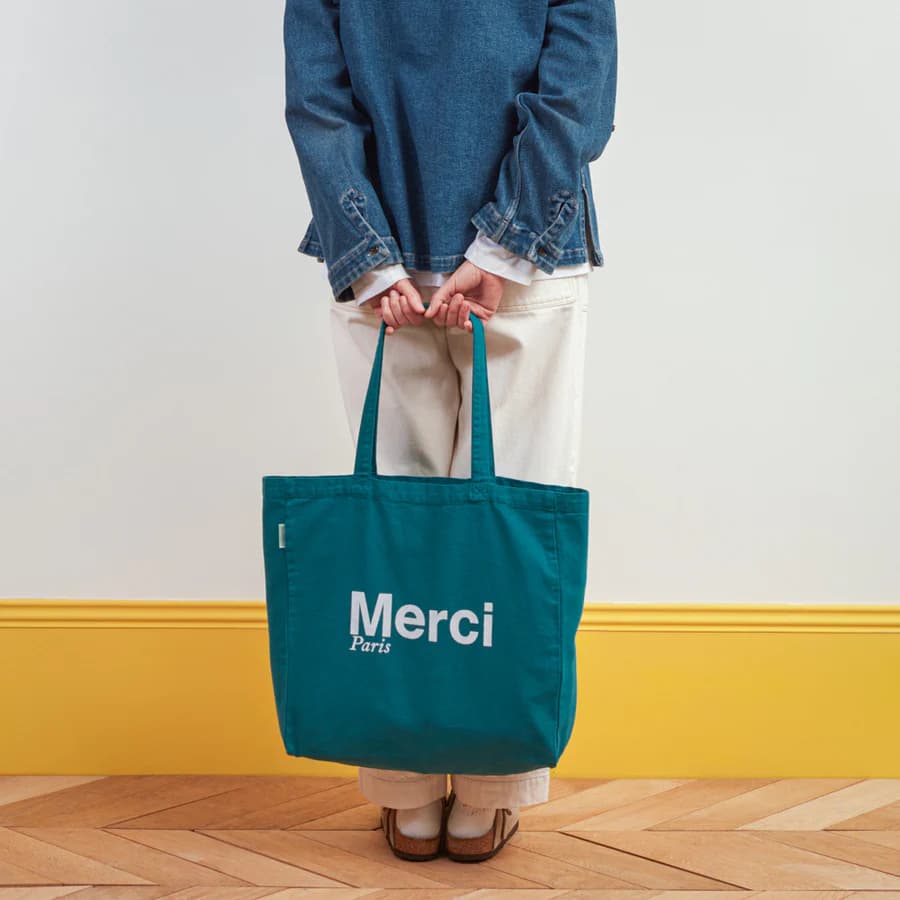 MERCI TOTE BAG MINI / BLEU CANARD & BLANC