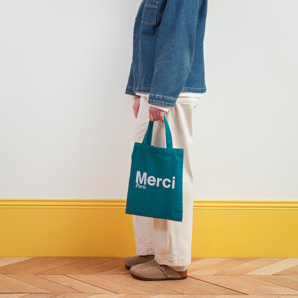 MERCI - TOTE BAG EN COTON - BLEU CANARD & BLANC