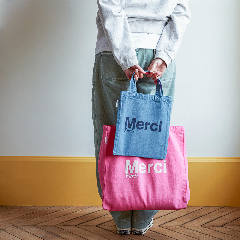 MERCI - TOTE BAG EN COTON - ROSE & ÉCRU