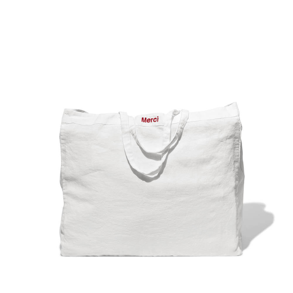 CABAS EN LIN LAVÉ MERCI - BLANC OPTIQUE