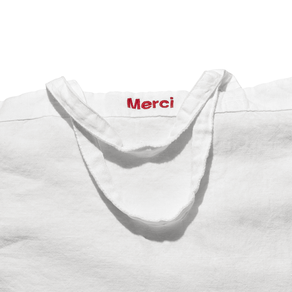 CABAS EN LIN LAVÉ MERCI - BLANC OPTIQUE