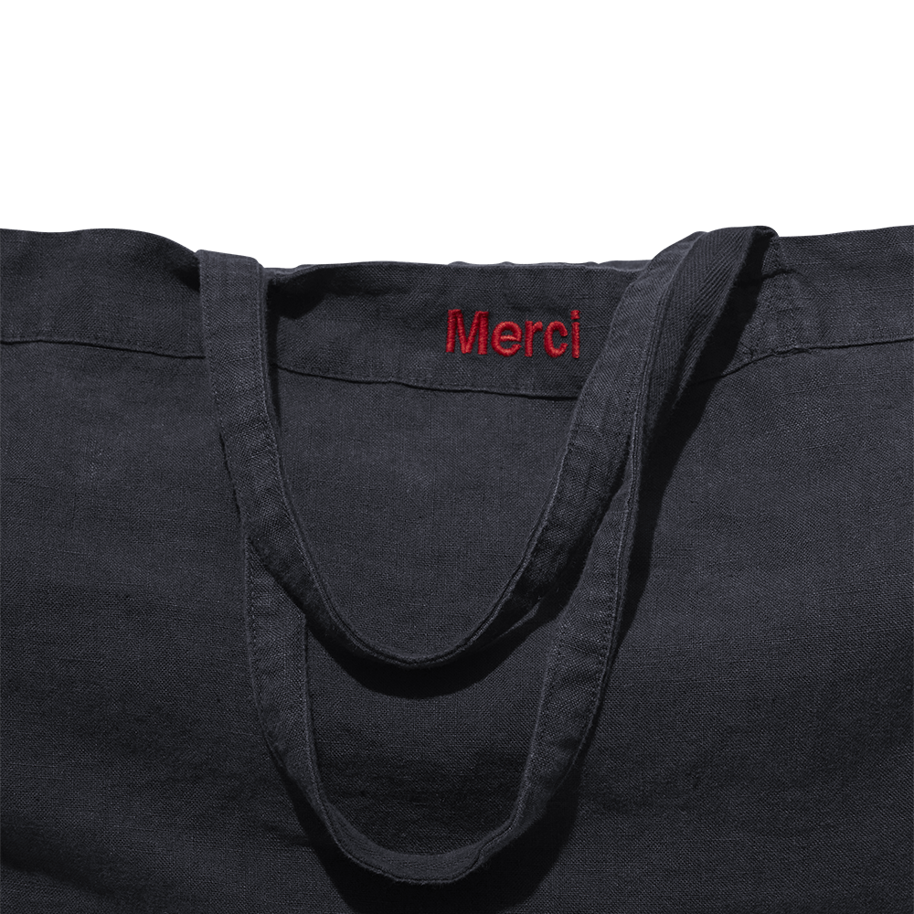 CABAS EN LIN LAVÉ MERCI - BLEU ENCRE