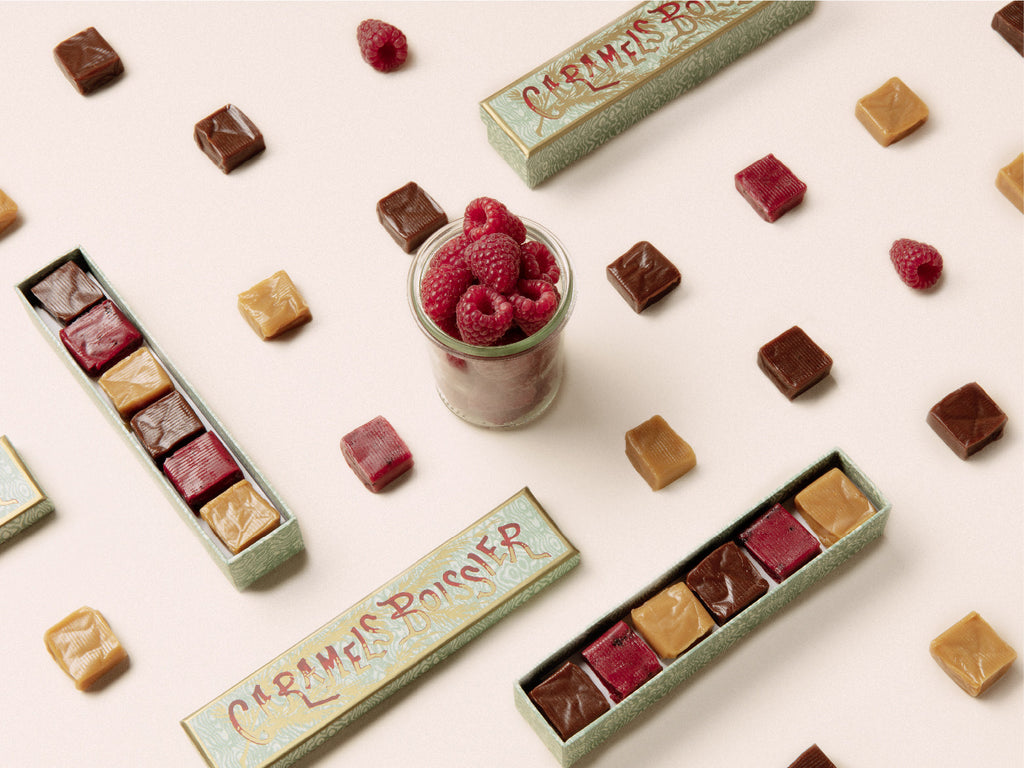 CARAMELS VANILLE, CHOCOLAT ET FRAMBOISE
