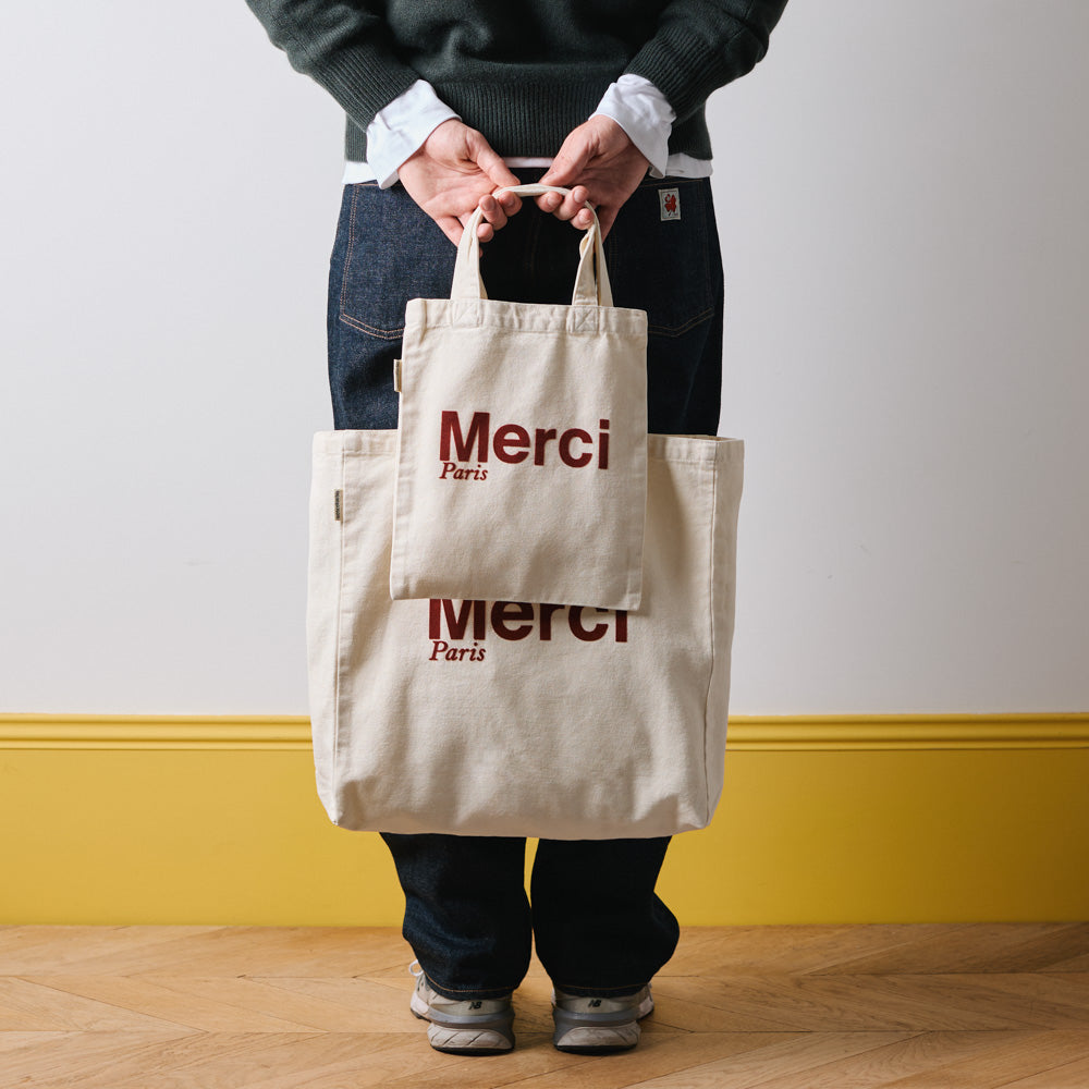 MERCI - TOTE BAG EN COTON - CRÈME & VIN