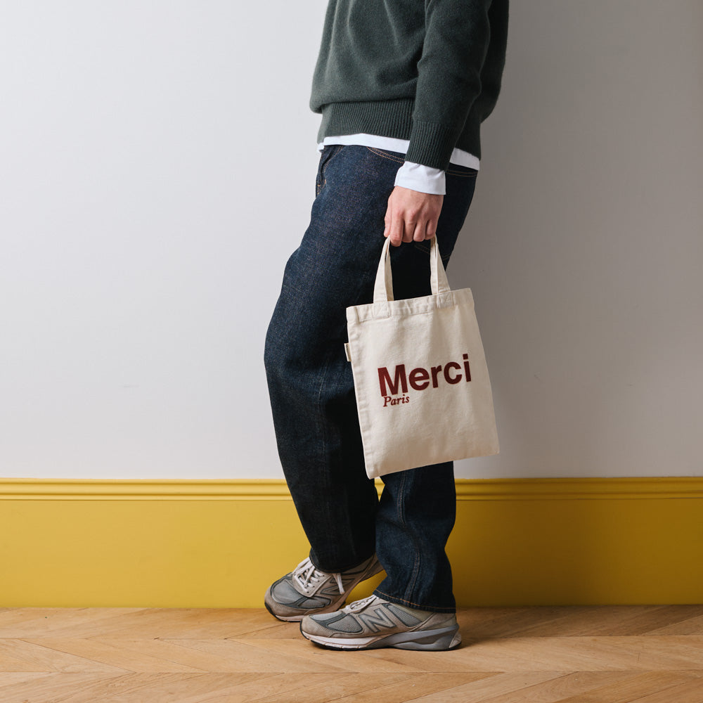 MERCI - TOTE BAG EN COTON - CRÈME & VIN