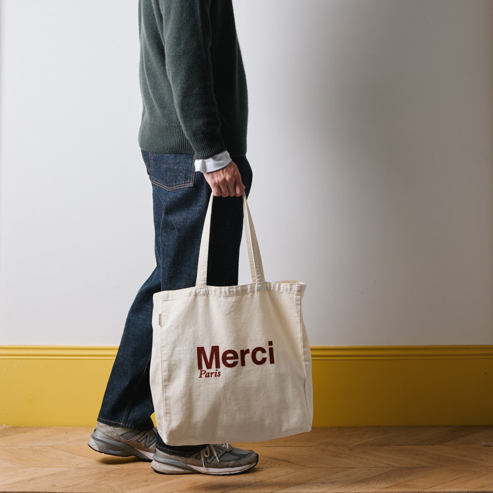 MERCI - TOTE BAG EN COTON - CRÈME & VIN