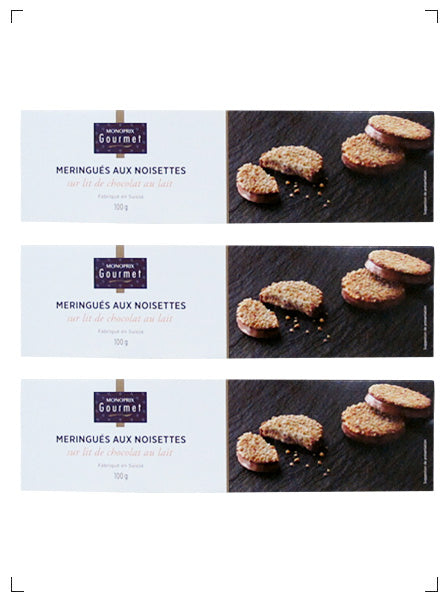 Monoprix gourmet MERINGUES AUX NOISETTES SUR LIT DE CHOCOLAT AU LAIT, メレンゲ ノワゼット ＆ ミルクチョコレート 3箱セット モノプリ グルメ