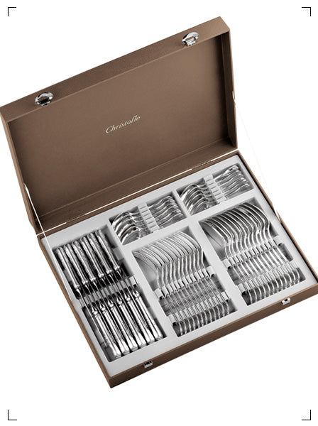Christofle OSIRIS - ACIER ENSEMBLE 48 PIECES POUR 12 PERSONNES EN ECRIN, オシリス ステンレスタイプシリーズ 12人用 48点セット クリストフル