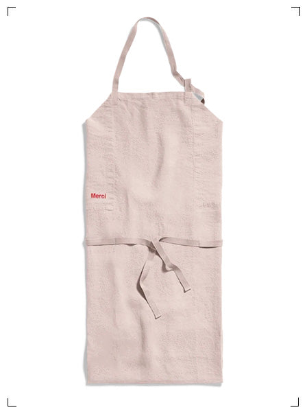 Merci TABLIER EN LIN LAVE BEIGE ROSE, リネンエプロン ベージュロゼ メルシー