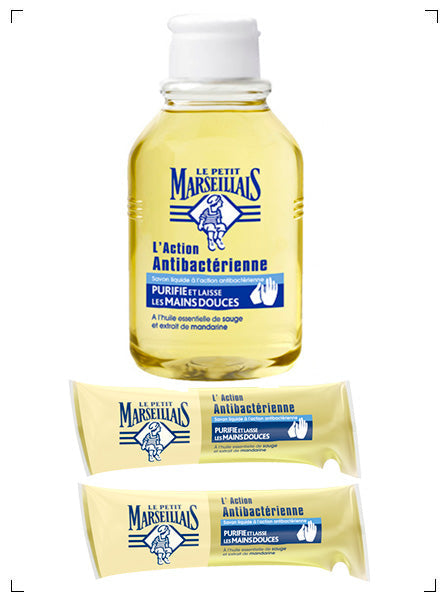 Le Petit Marseillais ACTION ANTIBACTERIENNE SAVON LIQUIDE AVEC RECHARGE 2PIECES, アクション アンチバクテリア リキッドソープ ＆ 詰め替え 2個セット ル プチ マルセイエ