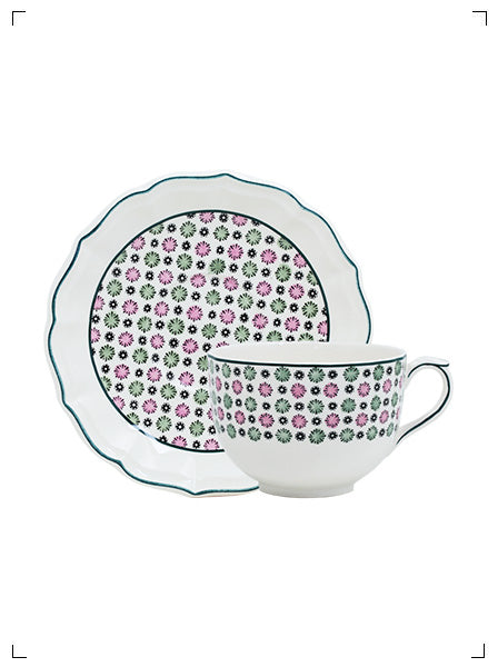 Gien DOMINOTE TASSE SOUCOUPE A DEJEUNER JUMBO, ドミノテ 朝食カップ&ソーサー 大サイズ ジアン