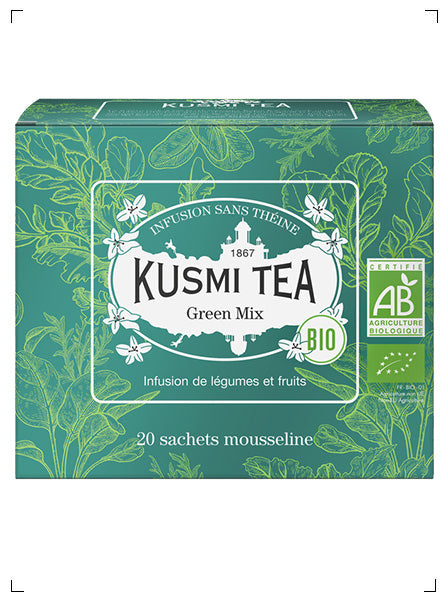 Kusmi Tea GREEN MIX BIO 20 SACHETS MOUSSELINES, グリーン ミックス ティーバッグ ×20袋 クスミティ