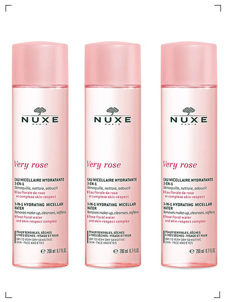 Nuxe VERY ROSE EAU MICELLAIRE HYDRATANTE 3-EN-1 PEAUX SENSIBLES, ヴェリィローズ 3in1 クレンジングウォーター 敏感肌用 3本セット ニュクス
