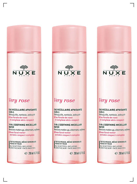 Nuxe VERY ROSE EAU MICELLAIRE APAISANTE 3-EN-1 TOUTES PEAUX, ヴェリィローズ 3in1 クレンジングウォーター オールスキンタイプ 3本セット ニュクス