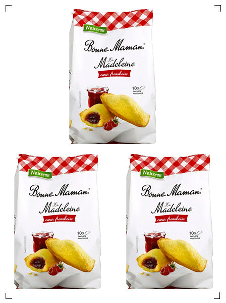 Bonne Maman LA MADELEINE AU BEURRE FRAIS COEUR FRAMBOISE, マドレーヌ フランボワーズジャム 3袋セット ボンヌママン