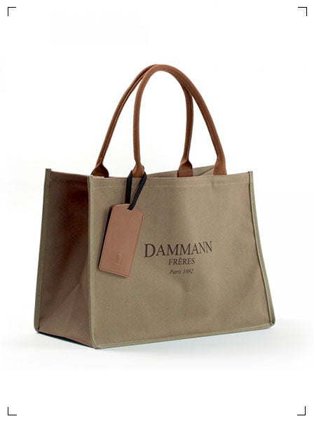 Dammann Freres SHOPPING BAG TOILE KAKI BRUN, トワルバッグ カーキ ダマン フレール