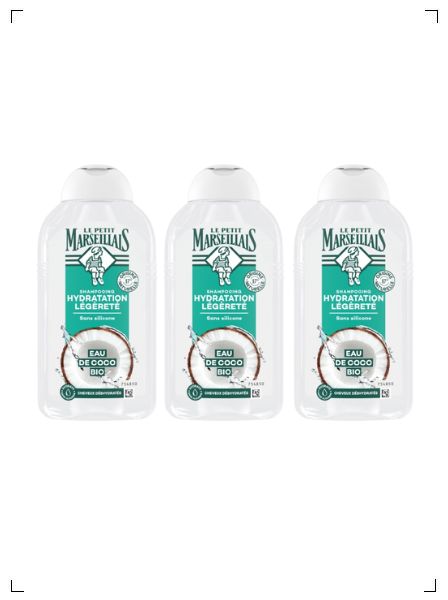 Le Petit Marseillais SHAMPOOING  HYDRATATION  LEGERETE EAU DE COCO BIO, オーガニックシャンプー ココナッツウォーター 3本セット ル プチ マルセイエ