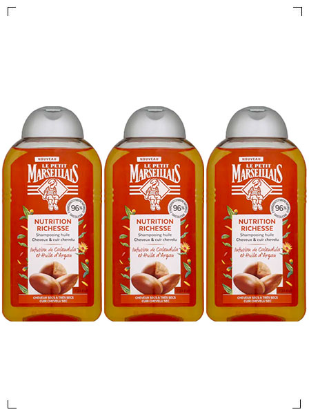 Le Petit Marseillais SHAMPOOING NUTRITION RICHESSE CALENDULA & HUILE D'ARGAN, オーガニックシャンプー キンセンカ＆アルガンオイル 3本セット ル プチ マルセイエ