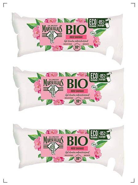 Le Petit Marseillais GEL DOUCHE BIO ECO-RECHARGE, オーガニック ボディソープ 詰め替え用 3本セット ル プチ マルセイエ