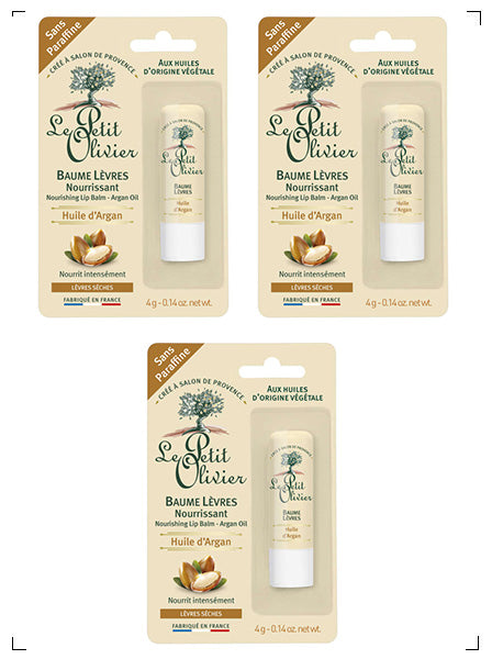 Le Petit Olivier BAUME LEVRES NOURRISSANT HUILE D'ARGAN, リップクリーム アルガンオイル 3本セット ル プチ オリヴィエ
