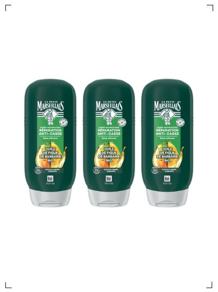 Le Petit Marseillais APRES SHAMPOOING REPARATION ANTI CASSE HUILE DE FIGUE DE BARBARIE BIO, オーガニックコンディショナー ウチワサボテン 3本セット ル プチ マルセイエ