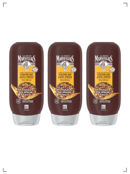 Le Petit Marseillais APRES SHAMPOOING DISCIPLINE ANTI FRIZZ HUILE DE SESAME BIO, オーガニックコンディショナー セサミオイル 3本セット ル プチ マルセイエ