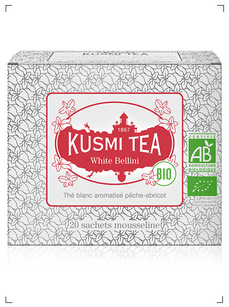 Kusmi Tea WHITE BELLINI BIO 20 SACHETS MOUSSELINES, ホワイト ベリーニ ティーバッグ ×20袋 クスミティ