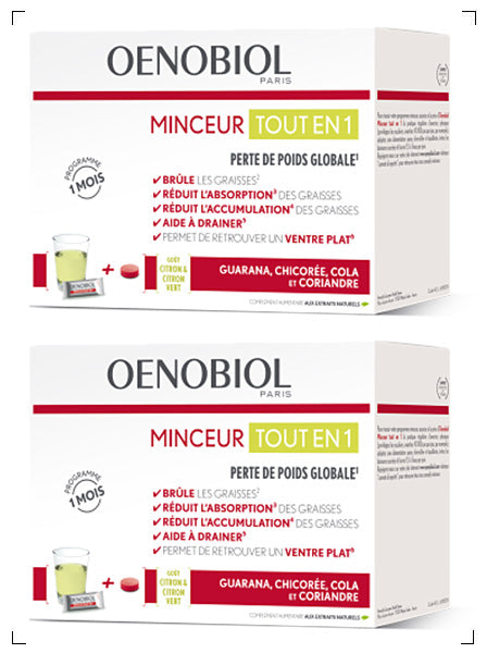 Oenobiol MINCEUR TOUT EN 1, スリミング オールインワン 60粒+30スティック 入り 2箱セット オエノビオル