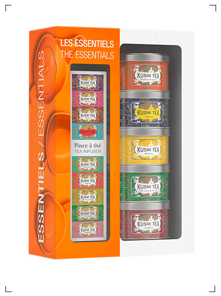 Kusmi Tea COFFRET LES ESSENTIELS AVEC UNE PINCE A THE, コフレ エッセンシャル ティーサーバー 付き クスミティ