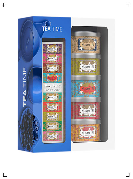 Kusmi Tea COFFRET TEA TIME AVEC UNE PINCE A THE, コフレ ティータイム ティーサーバー 付き クスミティ