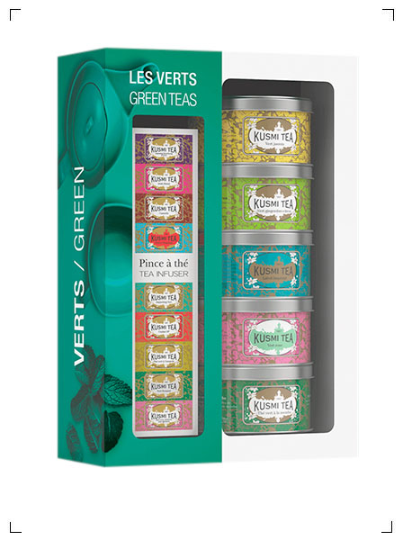 Kusmi Tea COFFRET LES VERTS AVEC UNE PINCE A THE, コフレ レ ヴェール ティーサーバー 付き クスミティ