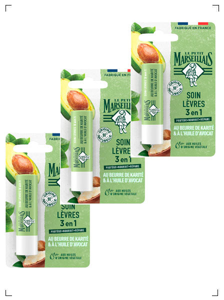 Le Petit Marseillais SOIN LEVRES 3 EN 1, リップクリーム 3本セット ル プチ マルセイエ