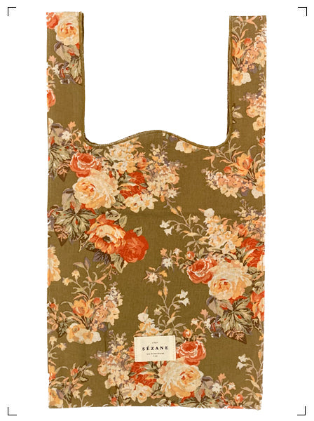 Sezane SAC DE SUPERMARCHE FLORAL KAKI, ショッピングバッグ 花柄カーキ セザンヌ