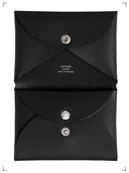Hermes PORTE CARTE CALVI DUO COMPACT NOIR, カルヴィ カードケースデュオ ノワール エルメス