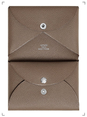 Hermes PORTE CARTE CALVI DUO COMPACT ETOUPE, カルヴィ カードケースデュオ エトゥープ エルメス