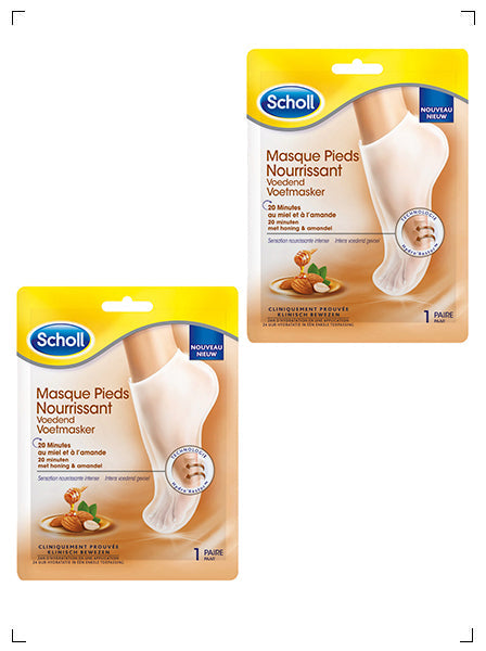Scholl MASQUE PIEDS NOURISSANT ET HYDRATANT MIEL ET AMANDE, はちみつとアーモンドの乾燥肌用フットマスク ショール