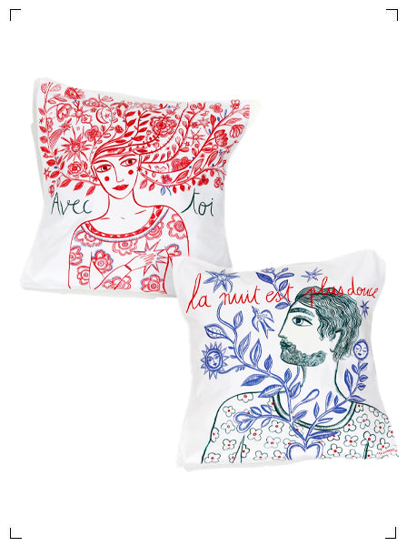 Fragonard 2 TAIES D OREILLER DOUCE NUIT 65X65, クッションカバー ドゥースニュイ（甘い夜） 2枚組 フラゴナール