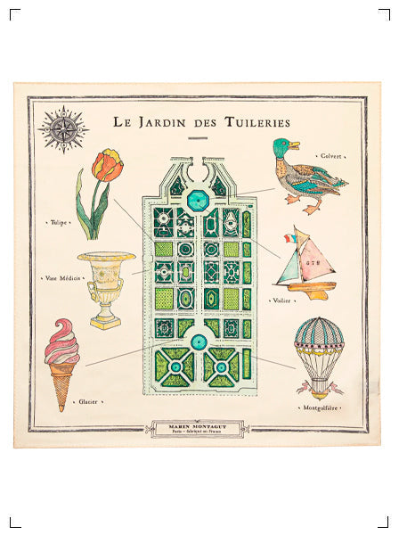 Marin Montagut FOULARD LE JARDIN DES TUILERIES PETIT, スカーフ チュイルリー公園 小 マラン　モンタギュ