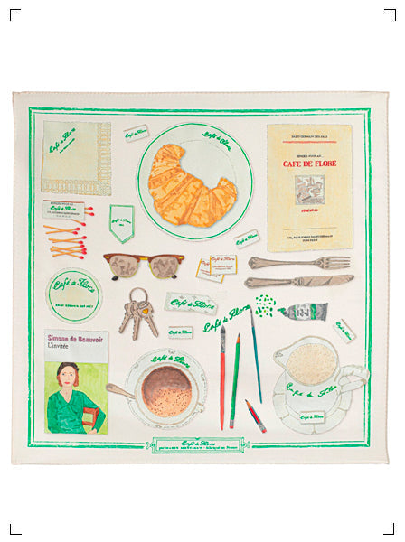 Marin Montagut FOULARD CAFE DE FLORE ECRU GRAND, スカーフ カフェ ド フロール エクリュ 大 マラン　モンタギュ