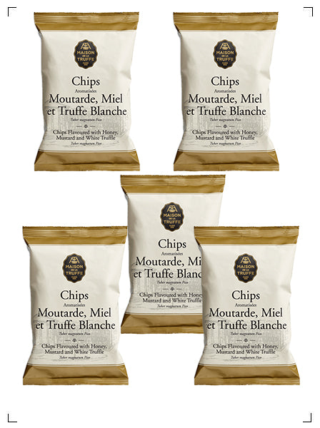 Maison de la Truffe CHIPS AROMATISEES MOUTRADE MIEL TRUFFE BLANCHE  5 SACHETS, マスタード 蜂蜜 白トリュフ風味 ポテトチップス 5袋セット メゾン ド ラ トリュフ